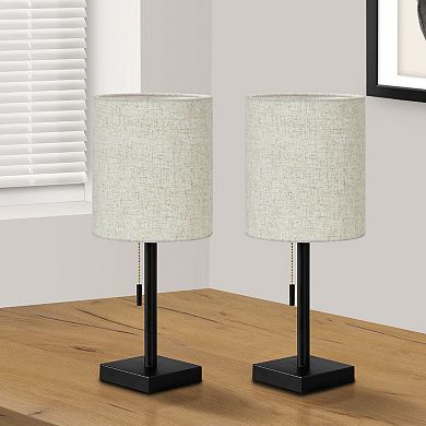 Monarch Contemporary 17" Table Lamps with USB Port, Black Metal Base, Beige Shade, Set of 2
