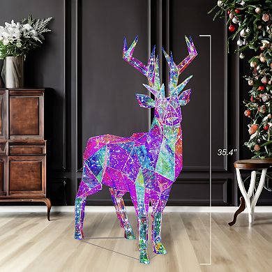 35.4-Inch Pre-Lit 500 Cool White LED Multifunction Holographic Reindeer Floor Decor