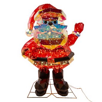 30-Inch Pre-Lit 150 Warm White LED Multifunction Holographic Santa Floor Decor