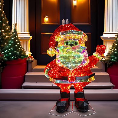 30-Inch Pre-Lit 150 Warm White LED Multifunction Holographic Santa Floor Decor