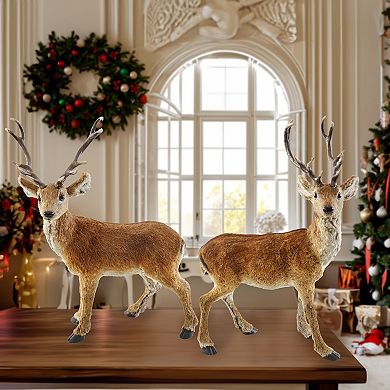 22-Inch Standing Brown Deer Table Pieces, 2-Piece Set
