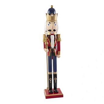 36-Inch Wooden Red and Blue King Nutcracker Floor Decor