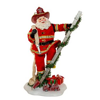 11.5-Inch Fabriché Fireman Santa On Ladder Table Decor