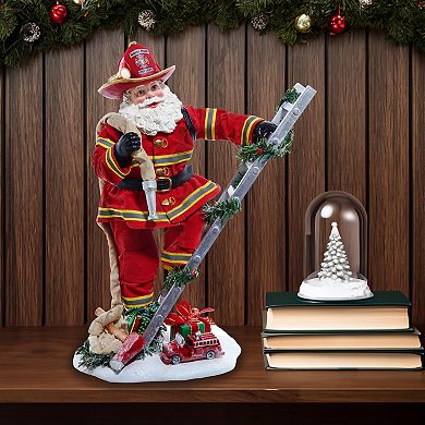 11.5-Inch Fabriché Fireman Santa On Ladder Table Decor