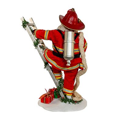 11.5-Inch Fabriché Fireman Santa On Ladder Table Decor