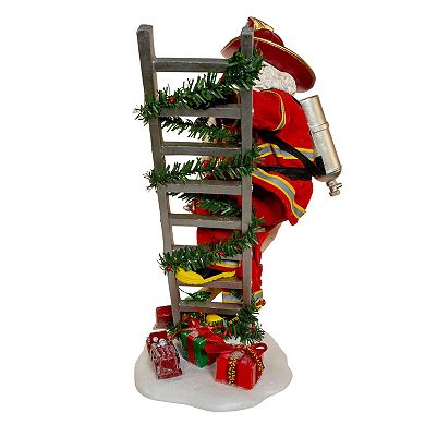 11.5-Inch Fabriché Fireman Santa On Ladder Table Decor