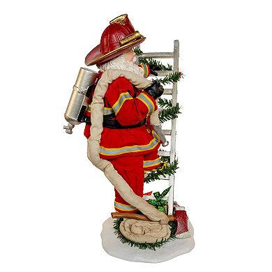 11.5-Inch Fabriché Fireman Santa On Ladder Table Decor