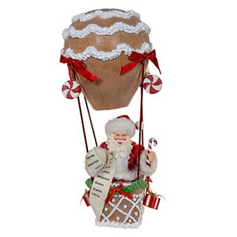 12-Inch Fabriché Gingerbread Hot Air Balloon Santa Table Decor
