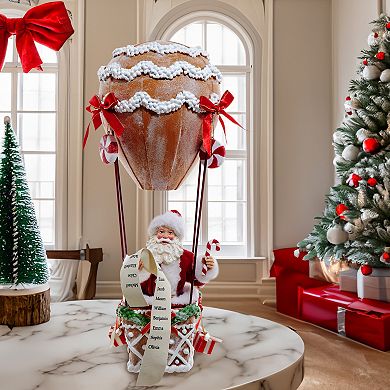 12-Inch Fabriché Gingerbread Hot Air Balloon Santa Table Decor