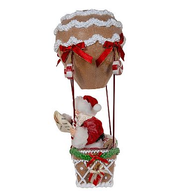 12-Inch Fabriché Gingerbread Hot Air Balloon Santa Table Decor