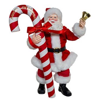 10.5-Inch Fabriché Santa With Oversized Candy Cane Table Decor
