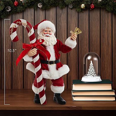 10.5-Inch Fabriché Santa With Oversized Candy Cane Table Decor