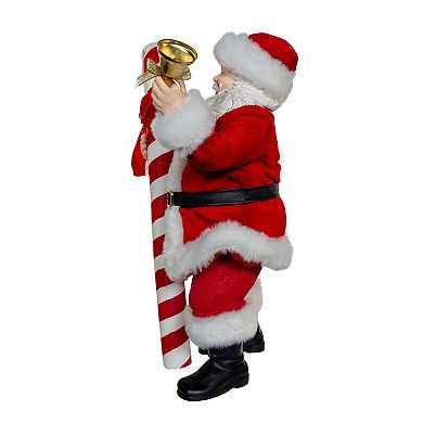 10.5-Inch Fabriché Santa With Oversized Candy Cane Table Decor