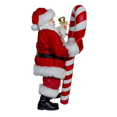 10.5-Inch Fabriché Santa With Oversized Candy Cane Table Decor