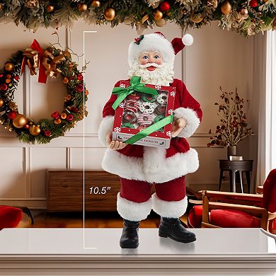 10.5-Inch Fabriché Santa With Box of Donuts Table Decor