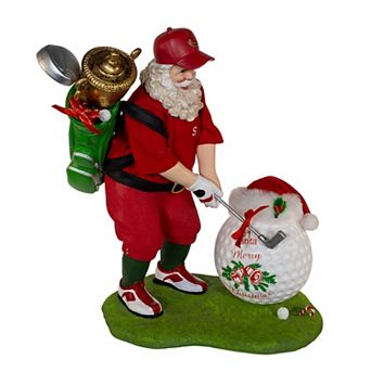 11-Inch Fabriché Golfer Santa With Oversized Golf Ball Table Decor