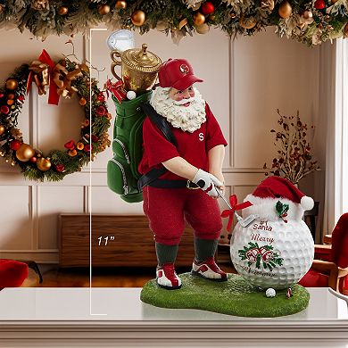 11-Inch Fabriché Golfer Santa With Oversized Golf Ball Table Decor