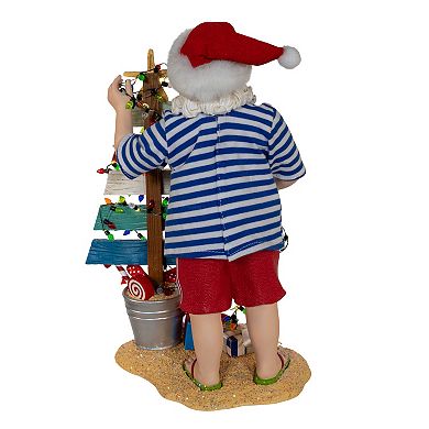 10.5-Inch Fabriché Beach Santa With Lighted Sign Table Decor