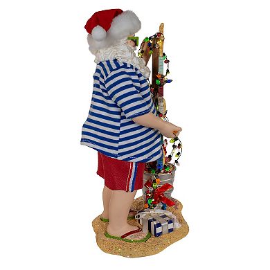 10.5-Inch Fabriché Beach Santa With Lighted Sign Table Decor