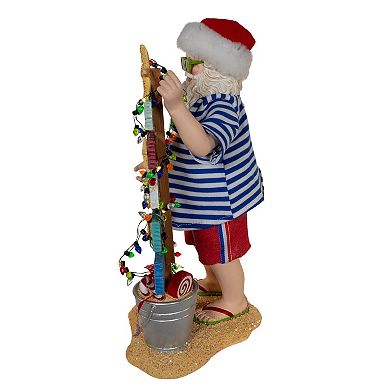 10.5-Inch Fabriché Beach Santa With Lighted Sign Table Decor