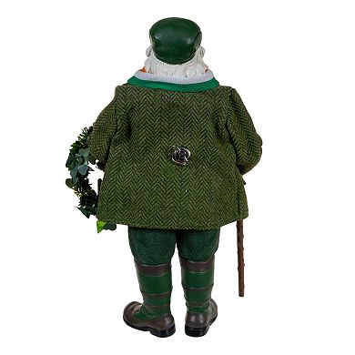 10.5-Inch Fabriché Musical Irish Santa With Wreath Table Decor