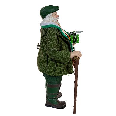 10.5-Inch Fabriché Musical Irish Santa With Wreath Table Decor