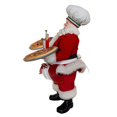 11-Inch Fabriché Chef Santa Holding Two Trays of Pizza Table Decor