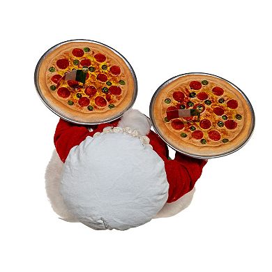 11-Inch Fabriché Chef Santa Holding Two Trays of Pizza Table Decor
