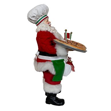 11-Inch Fabriché Chef Santa Holding Two Trays of Pizza Table Decor