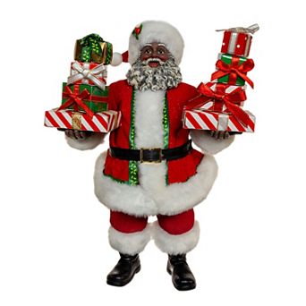 10.5-Inch Fabriché African American Santa with Gifts Table Decor