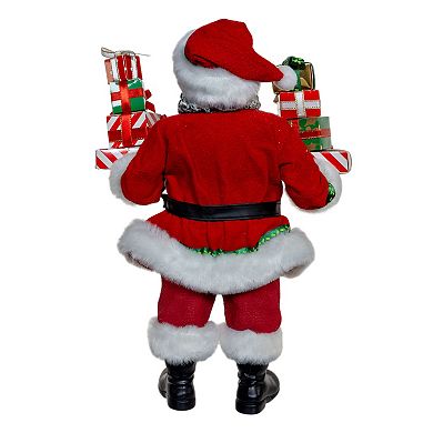 10.5-Inch Fabriché African American Santa with Gifts Table Decor