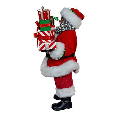 10.5-Inch Fabriché African American Santa with Gifts Table Decor