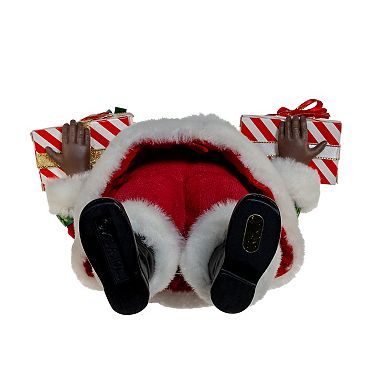 10.5-Inch Fabriché African American Santa with Gifts Table Decor