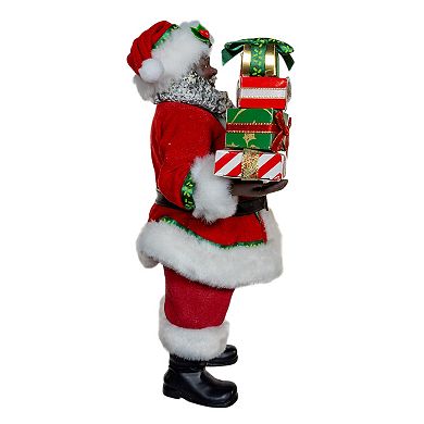 10.5-Inch Fabriché African American Santa with Gifts Table Decor