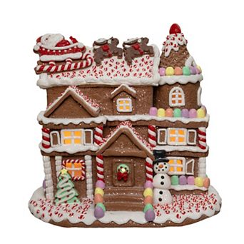 10-Inch Pre-Lit Gingerbread House With Santa Table Decor