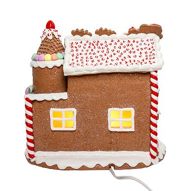 10-Inch Pre-Lit Gingerbread House With Santa Table Decor