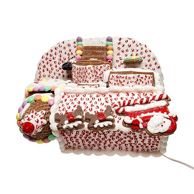 10-Inch Pre-Lit Gingerbread House With Santa Table Decor