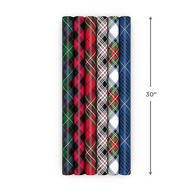Hallmark Christmas Wrapping Paper Assortment - Plaid with Cutlines - 6 Rolls - 180 sq. ft.