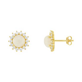 PRIMROSE 18k Gold over Silver Cubic Zirconia & Moonstone Flower Stud Earrings