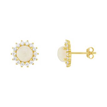 PRIMROSE 18k Gold over Silver Cubic Zirconia & Moonstone Flower Stud Earrings