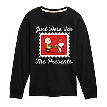 Boys 8-20 Peanuts Just Here For The Presents Long Sleeve Graphic Tee