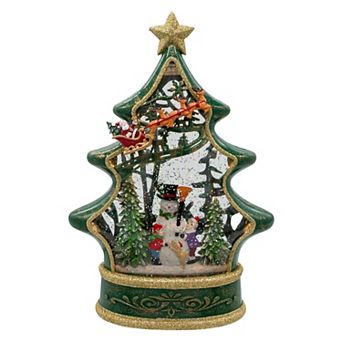 Kurt Adler Battery Operated Snowman, Tree with Santa Sleigh Snowglobe Table Decor