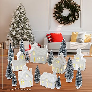 Kurt Adler 3 - 7.7-in. Lighted Porcelain Christmas House 24-Piece Set