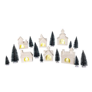 Kurt Adler 3 - 7.7-in. Lighted Porcelain Christmas House 24-Piece Set