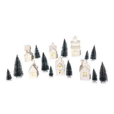 Kurt Adler 3 - 7.7-in. Lighted Porcelain Christmas House 24-Piece Set
