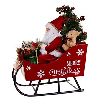 Kurt Adler Battery Operated Musical LED Santa in Metal Sleigh Table Decor