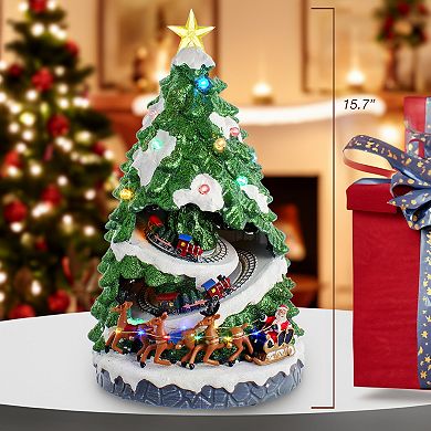 Kurt Adler Battery Operated Lighted Musical Christmas Tree with Moving Train Table Decor