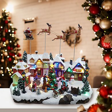 Kurt Adler Multicolored LED Lighted Musical Santa and Sleigh Table Decor