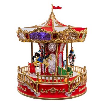 Kurt Adler Battery Operated Multicolor LED Lighted Musical Santa Carousel with Motion Table Decor