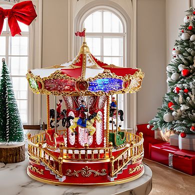 Kurt Adler Battery Operated Multicolor LED Lighted Musical Santa Carousel with Motion Table Decor